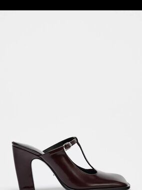 Zara Dark Brown T-Bar Block Heel Mules